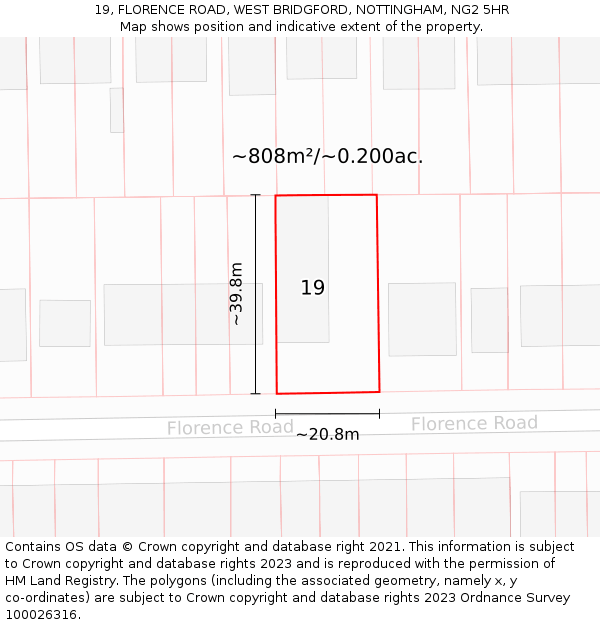 19, FLORENCE ROAD, WEST BRIDGFORD, NOTTINGHAM, NG2 5HR: Plot and title map