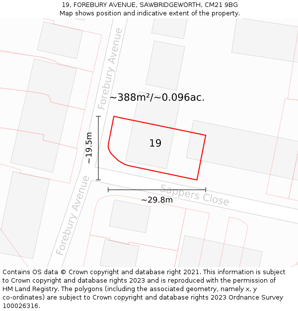 19, FOREBURY AVENUE, SAWBRIDGEWORTH, CM21 9BG: Plot and title map