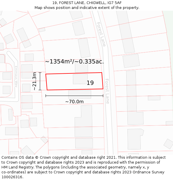 19, FOREST LANE, CHIGWELL, IG7 5AF: Plot and title map