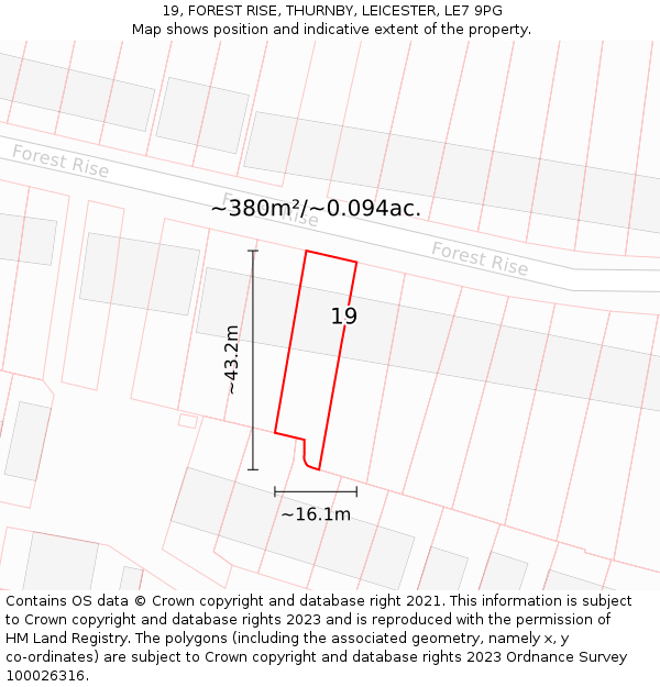 19, FOREST RISE, THURNBY, LEICESTER, LE7 9PG: Plot and title map