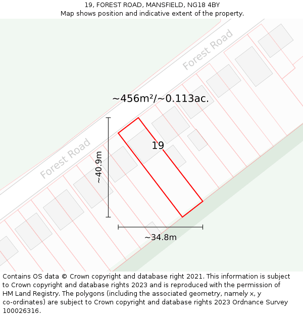 19, FOREST ROAD, MANSFIELD, NG18 4BY: Plot and title map