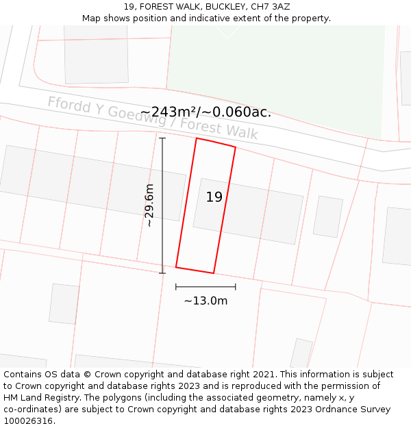 19, FOREST WALK, BUCKLEY, CH7 3AZ: Plot and title map