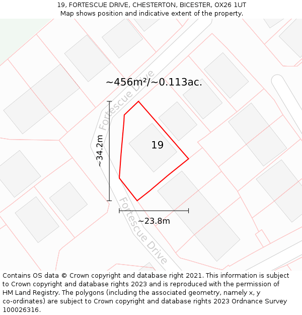 19, FORTESCUE DRIVE, CHESTERTON, BICESTER, OX26 1UT: Plot and title map