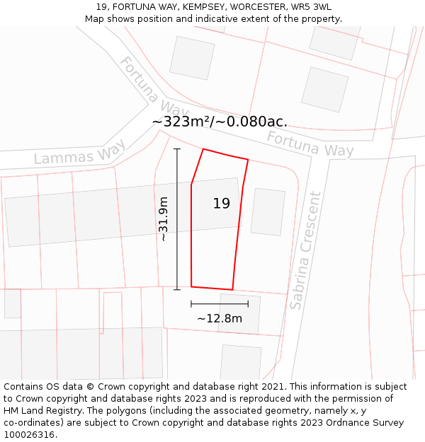 19, FORTUNA WAY, KEMPSEY, WORCESTER, WR5 3WL: Plot and title map