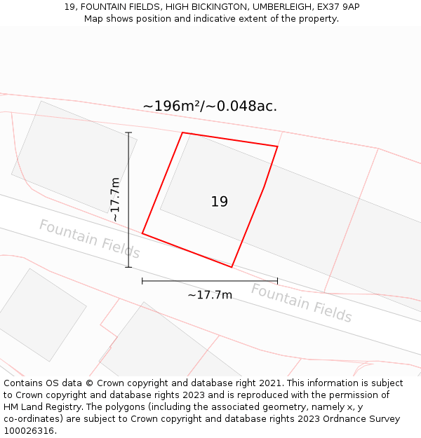 19, FOUNTAIN FIELDS, HIGH BICKINGTON, UMBERLEIGH, EX37 9AP: Plot and title map