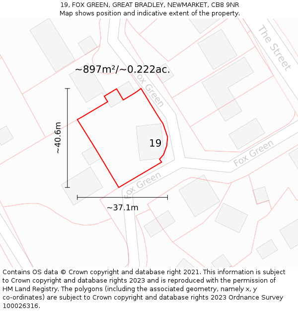 19, FOX GREEN, GREAT BRADLEY, NEWMARKET, CB8 9NR: Plot and title map