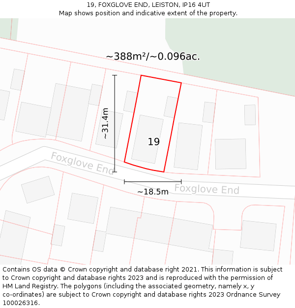 19, FOXGLOVE END, LEISTON, IP16 4UT: Plot and title map