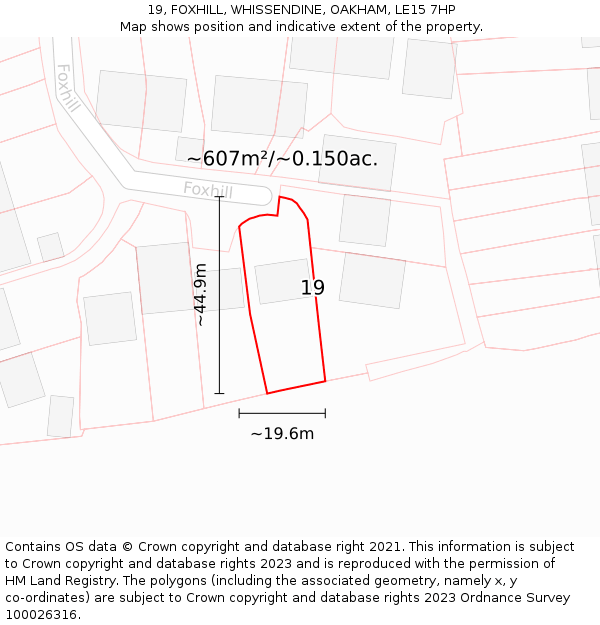 19, FOXHILL, WHISSENDINE, OAKHAM, LE15 7HP: Plot and title map