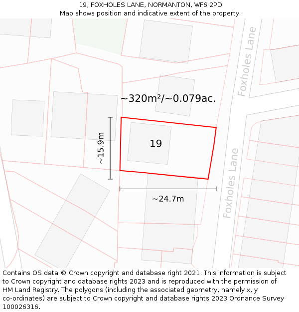 19, FOXHOLES LANE, NORMANTON, WF6 2PD: Plot and title map