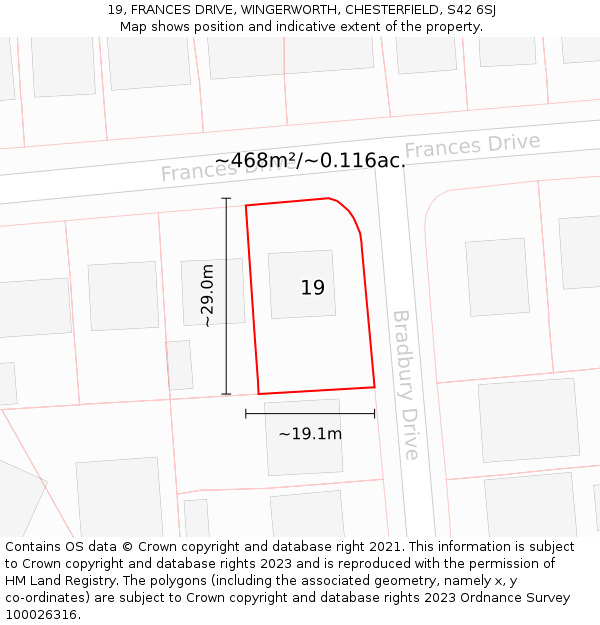 19, FRANCES DRIVE, WINGERWORTH, CHESTERFIELD, S42 6SJ: Plot and title map