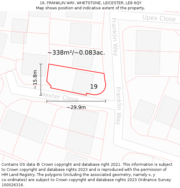 19, FRANKLIN WAY, WHETSTONE, LEICESTER, LE8 6QY: Plot and title map