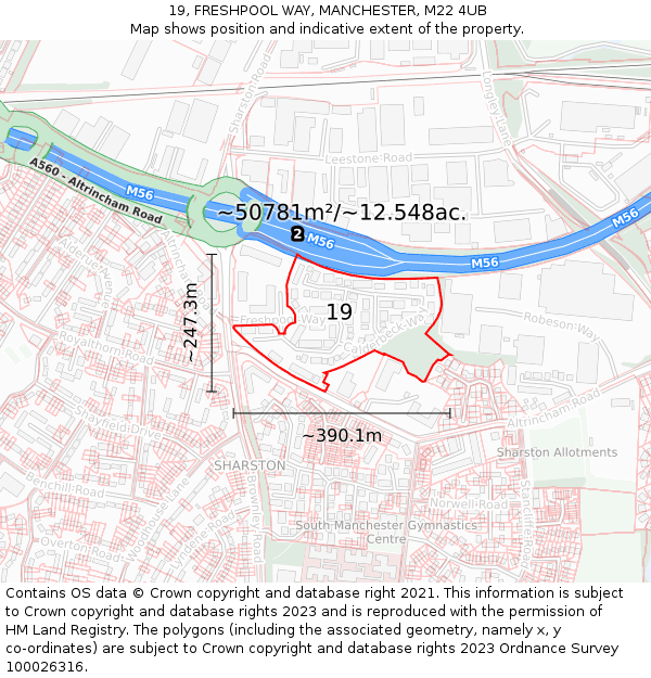 19, FRESHPOOL WAY, MANCHESTER, M22 4UB: Plot and title map