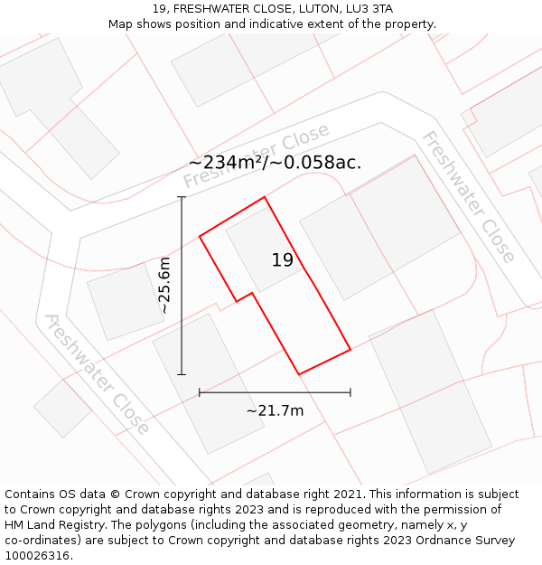 19, FRESHWATER CLOSE, LUTON, LU3 3TA: Plot and title map