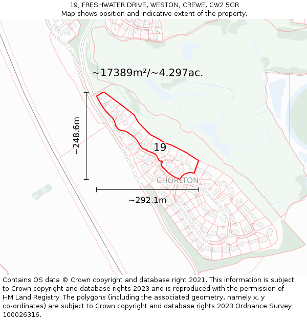 19, FRESHWATER DRIVE, WESTON, CREWE, CW2 5GR: Plot and title map