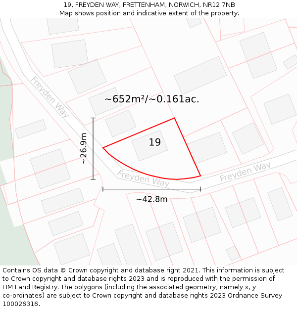 19, FREYDEN WAY, FRETTENHAM, NORWICH, NR12 7NB: Plot and title map
