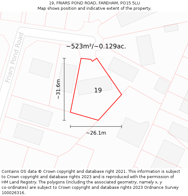 19, FRIARS POND ROAD, FAREHAM, PO15 5LU: Plot and title map