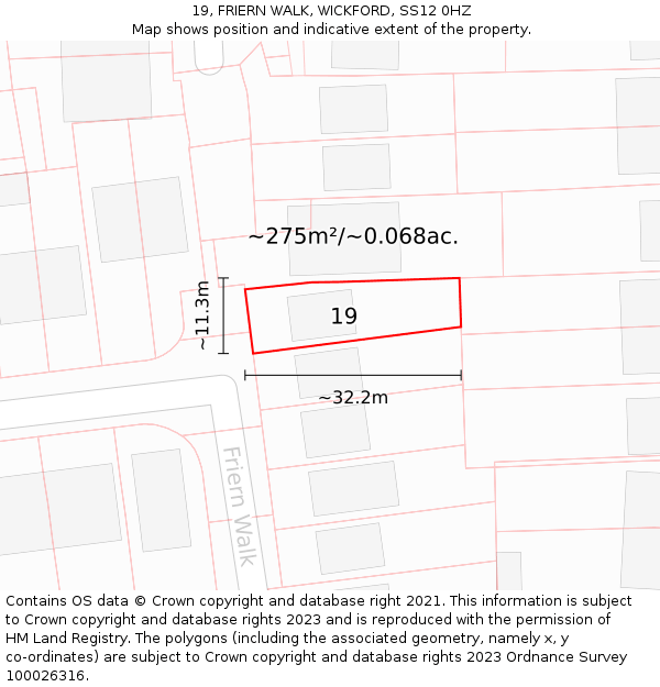 19, FRIERN WALK, WICKFORD, SS12 0HZ: Plot and title map