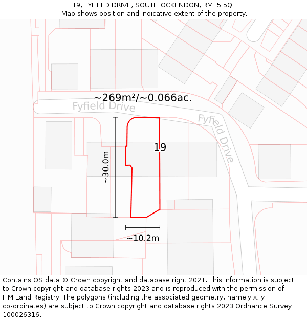 19, FYFIELD DRIVE, SOUTH OCKENDON, RM15 5QE: Plot and title map