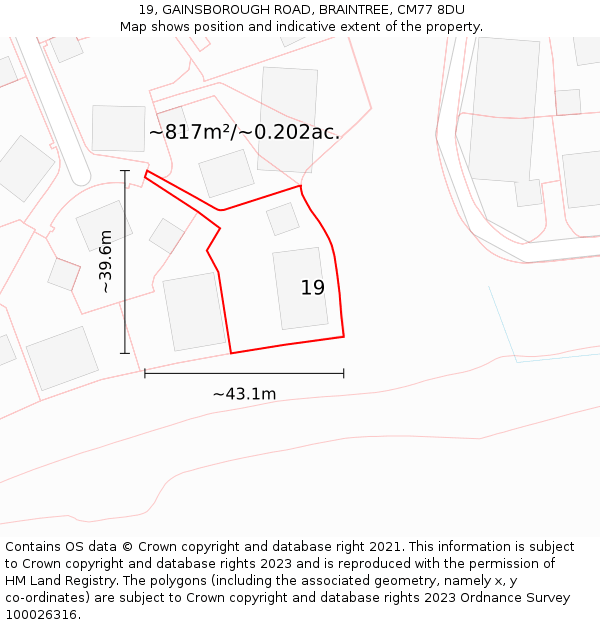 19, GAINSBOROUGH ROAD, BRAINTREE, CM77 8DU: Plot and title map