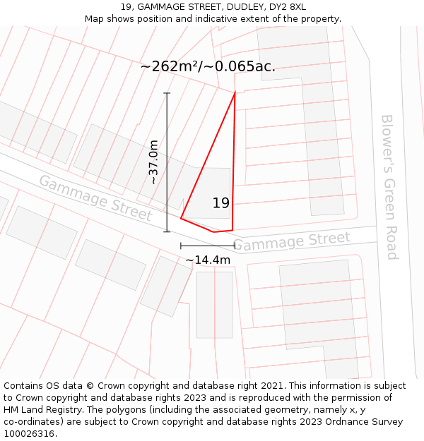 19, GAMMAGE STREET, DUDLEY, DY2 8XL: Plot and title map