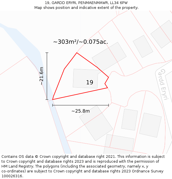19, GARDD ERYRI, PENMAENMAWR, LL34 6PW: Plot and title map
