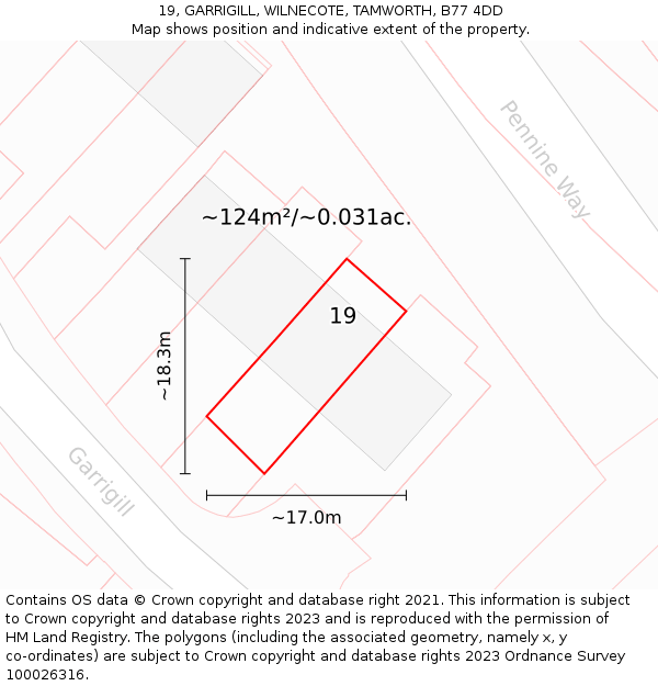 19, GARRIGILL, WILNECOTE, TAMWORTH, B77 4DD: Plot and title map