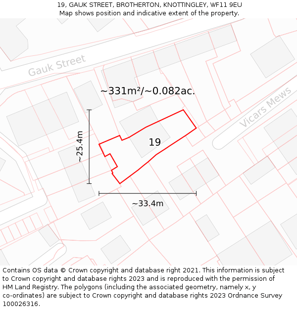 19, GAUK STREET, BROTHERTON, KNOTTINGLEY, WF11 9EU: Plot and title map