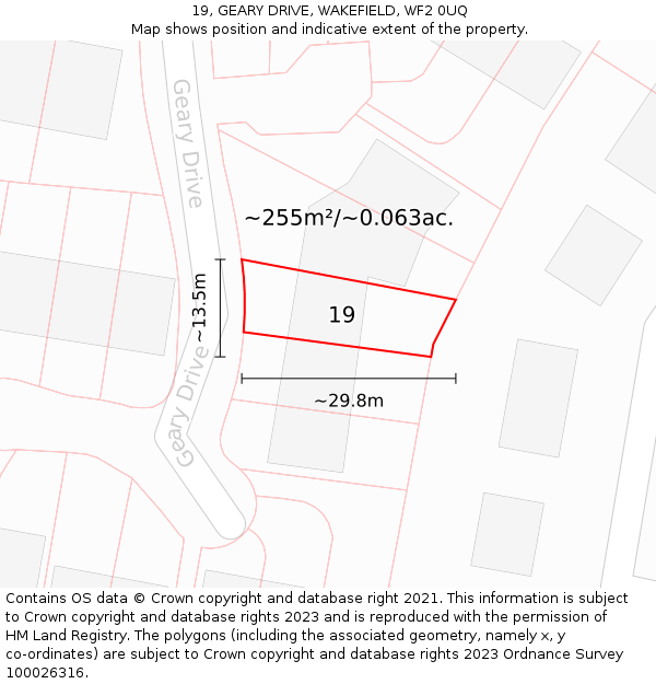 19, GEARY DRIVE, WAKEFIELD, WF2 0UQ: Plot and title map