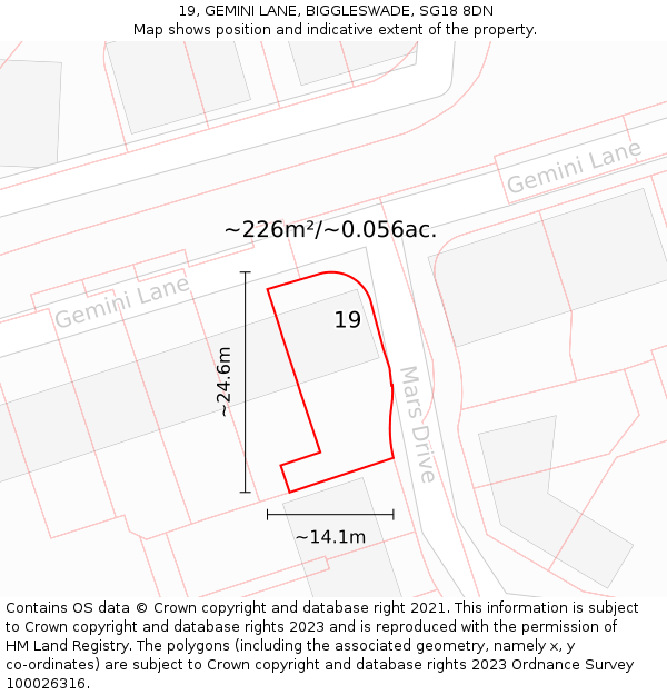 19, GEMINI LANE, BIGGLESWADE, SG18 8DN: Plot and title map