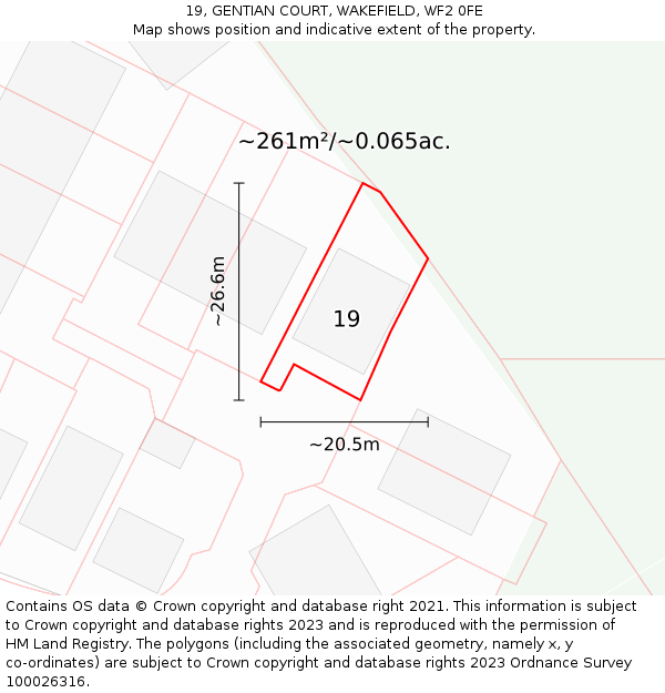 19, GENTIAN COURT, WAKEFIELD, WF2 0FE: Plot and title map