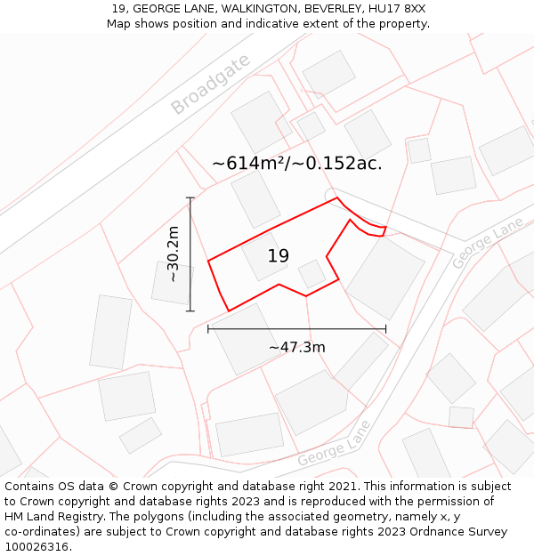 19, GEORGE LANE, WALKINGTON, BEVERLEY, HU17 8XX: Plot and title map