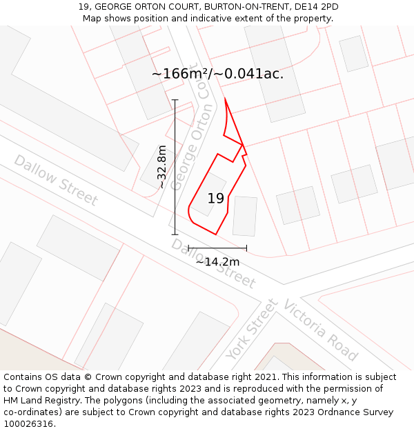 19, GEORGE ORTON COURT, BURTON-ON-TRENT, DE14 2PD: Plot and title map