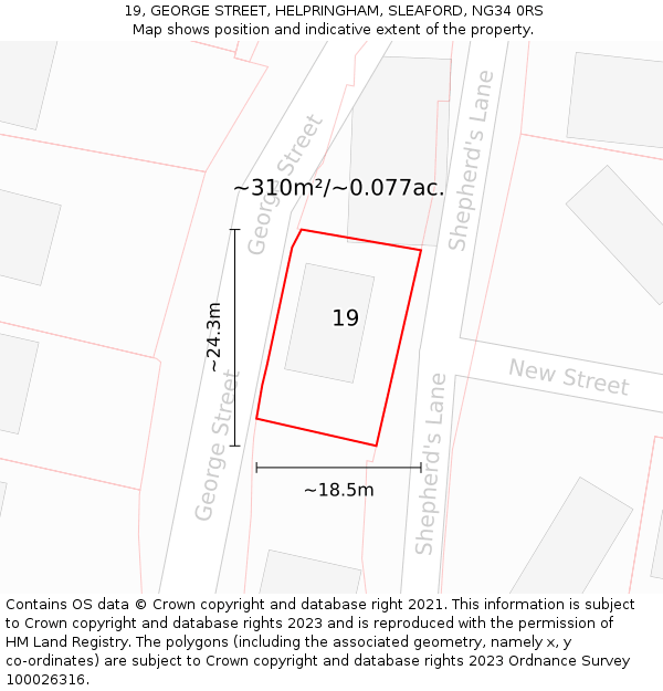 19, GEORGE STREET, HELPRINGHAM, SLEAFORD, NG34 0RS: Plot and title map