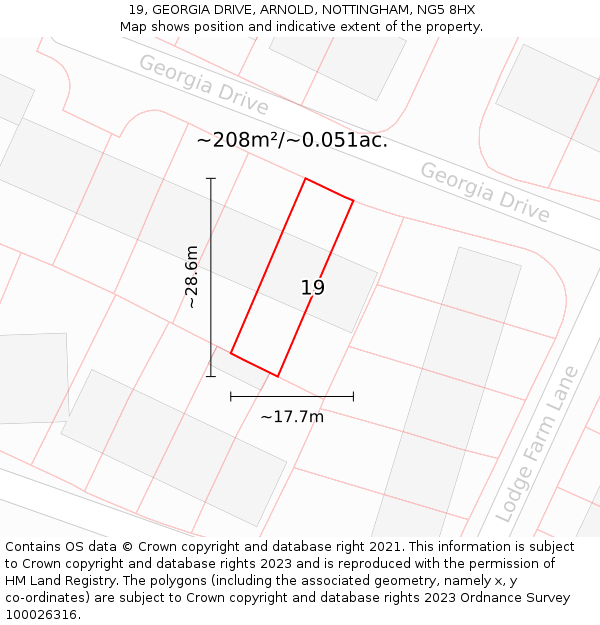 19, GEORGIA DRIVE, ARNOLD, NOTTINGHAM, NG5 8HX: Plot and title map