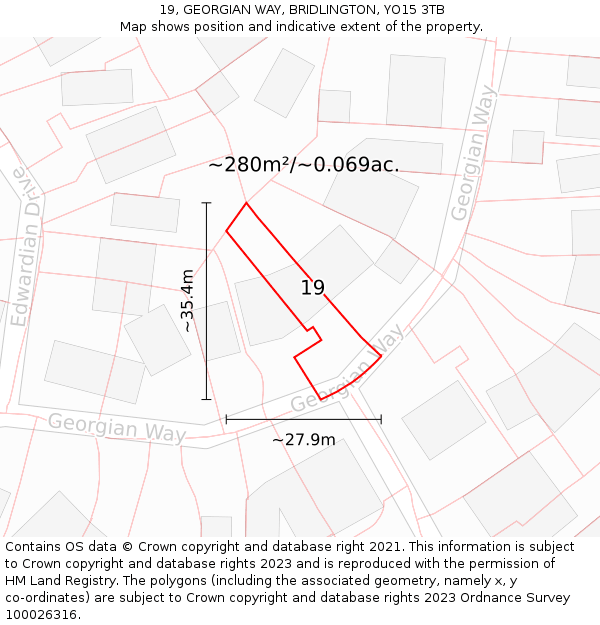 19, GEORGIAN WAY, BRIDLINGTON, YO15 3TB: Plot and title map