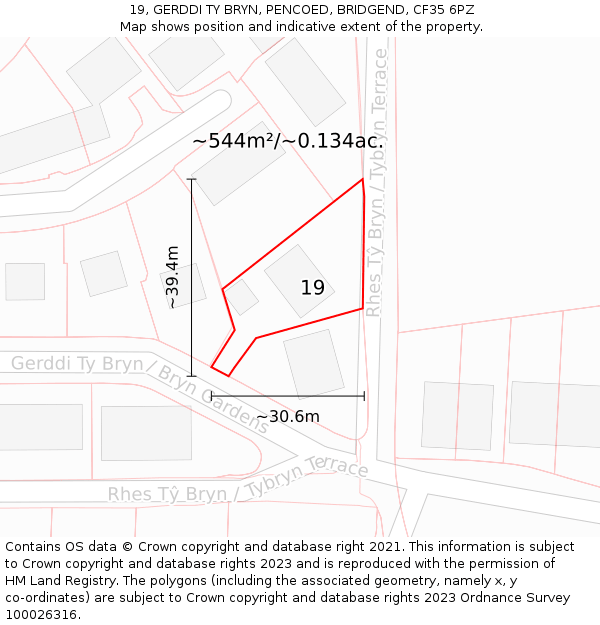 19, GERDDI TY BRYN, PENCOED, BRIDGEND, CF35 6PZ: Plot and title map