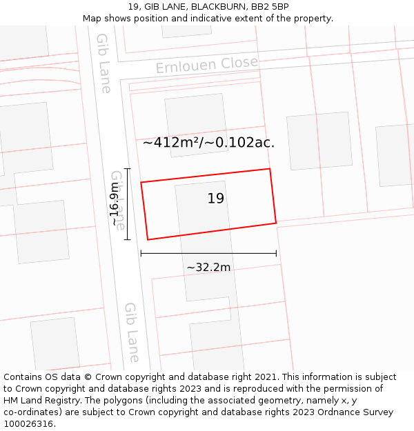 19, GIB LANE, BLACKBURN, BB2 5BP: Plot and title map