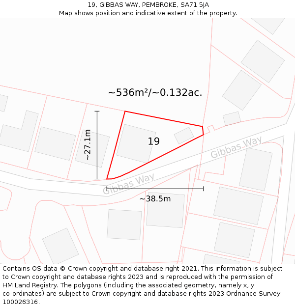 19, GIBBAS WAY, PEMBROKE, SA71 5JA: Plot and title map