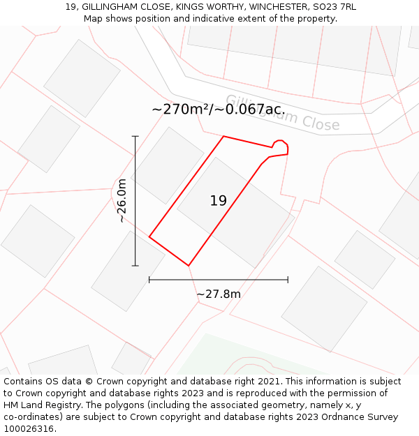 19, GILLINGHAM CLOSE, KINGS WORTHY, WINCHESTER, SO23 7RL: Plot and title map