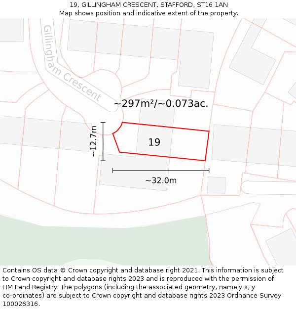 19, GILLINGHAM CRESCENT, STAFFORD, ST16 1AN: Plot and title map