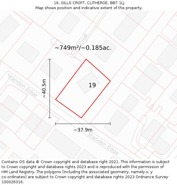 19, GILLS CROFT, CLITHEROE, BB7 1LJ: Plot and title map