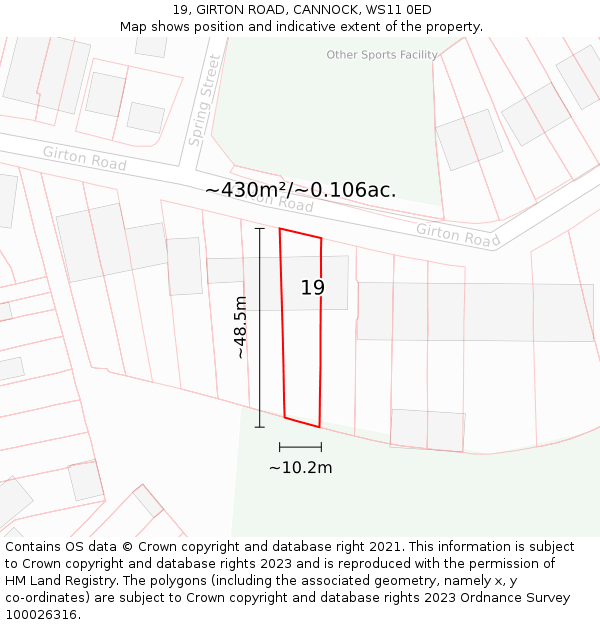 19, GIRTON ROAD, CANNOCK, WS11 0ED: Plot and title map