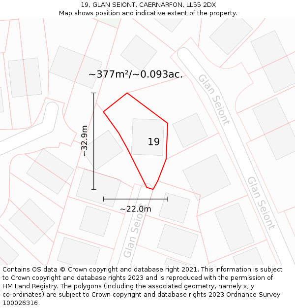 19, GLAN SEIONT, CAERNARFON, LL55 2DX: Plot and title map