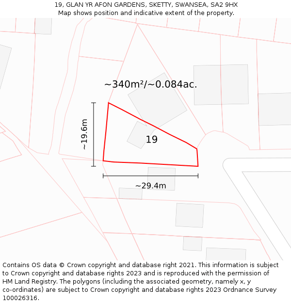 19, GLAN YR AFON GARDENS, SKETTY, SWANSEA, SA2 9HX: Plot and title map