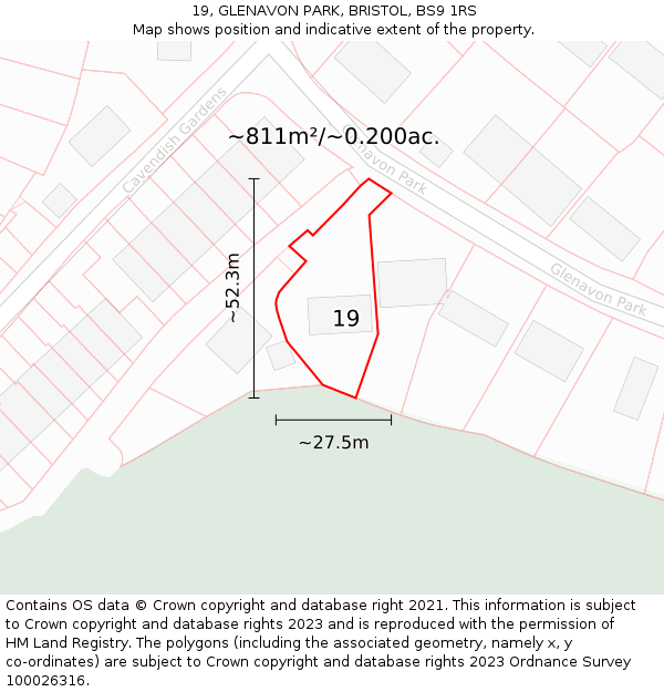 19, GLENAVON PARK, BRISTOL, BS9 1RS: Plot and title map