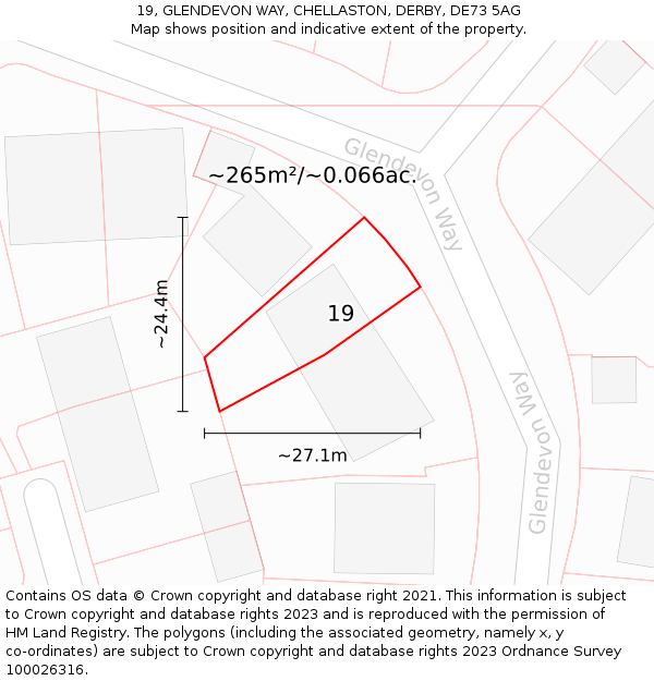 19, GLENDEVON WAY, CHELLASTON, DERBY, DE73 5AG: Plot and title map