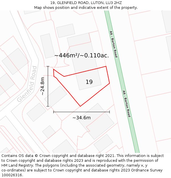 19, GLENFIELD ROAD, LUTON, LU3 2HZ: Plot and title map