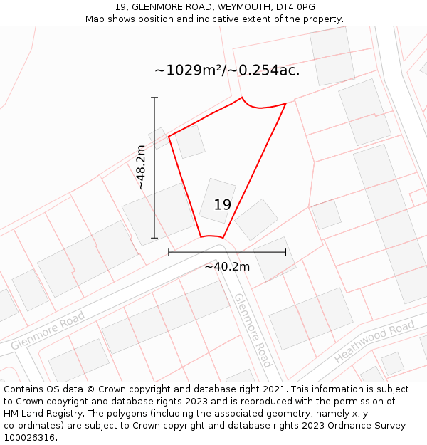 19, GLENMORE ROAD, WEYMOUTH, DT4 0PG: Plot and title map