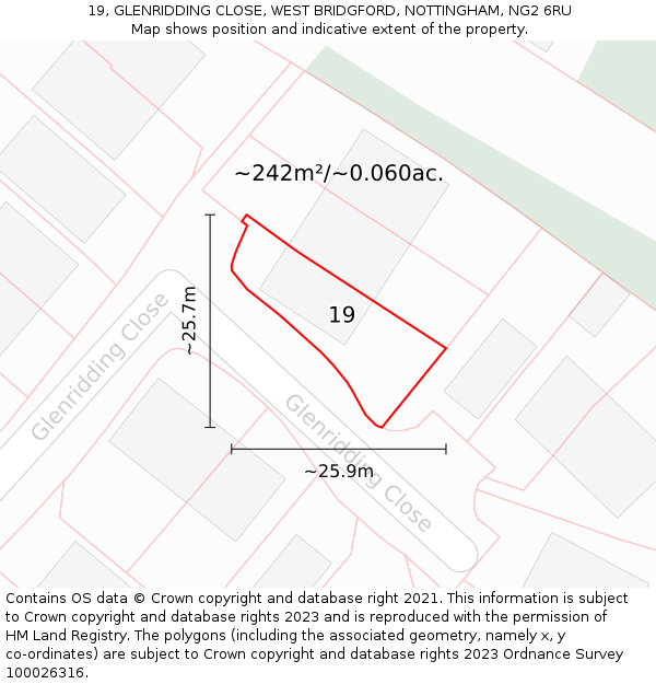 19, GLENRIDDING CLOSE, WEST BRIDGFORD, NOTTINGHAM, NG2 6RU: Plot and title map