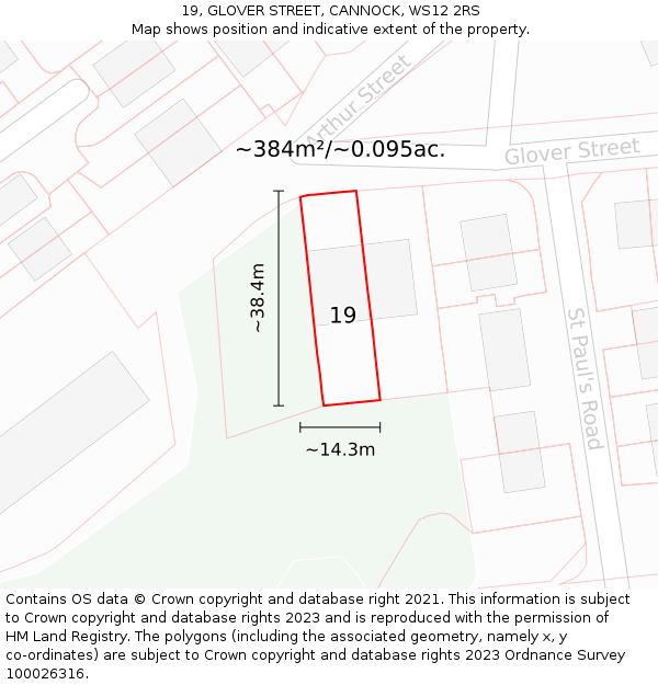 19, GLOVER STREET, CANNOCK, WS12 2RS: Plot and title map